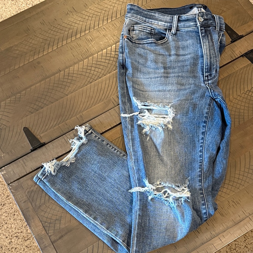 Judy Blue Ripped Light Blue Boyfriend Jeans